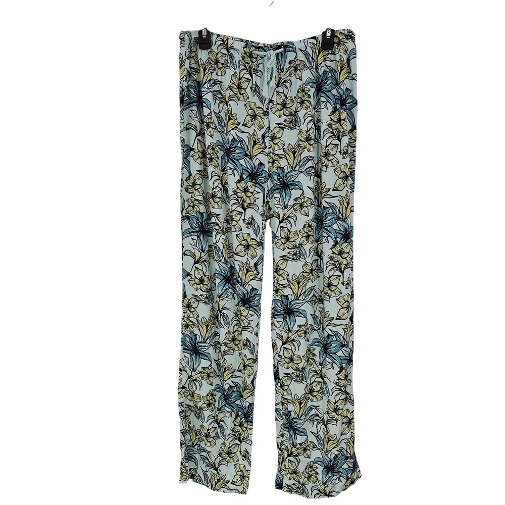 Beach Riot Pants‎ Women L Blue Tropical Floral Drawstring Pockets Beachy Lounge